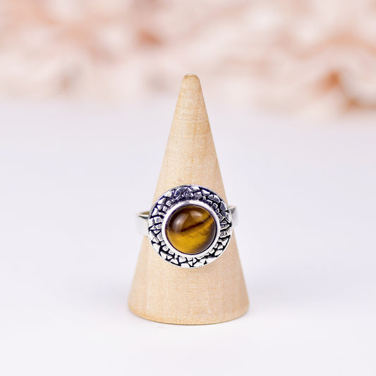 Anillo "Dharma" de Ojo de Tigre - Baño de Plata