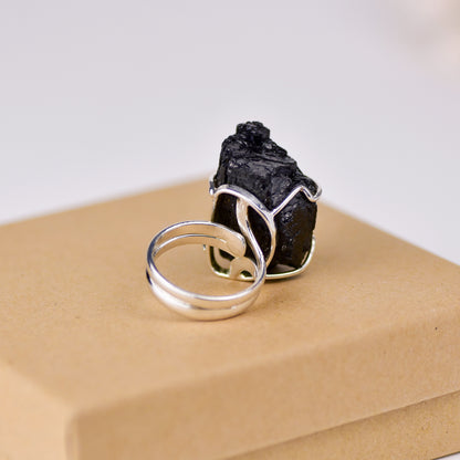 Anillo Maxi Turmalina Negra en Bruto - Baño de Plata